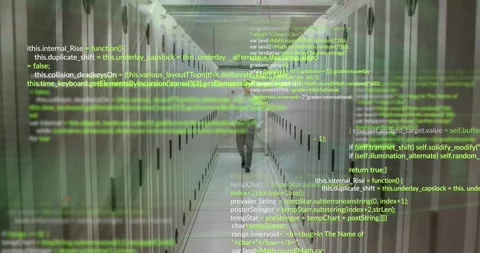 Animation of data processing against caucasian male engineer walking at computer Stock Footage 329560966