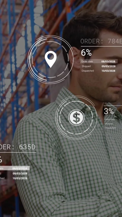Animation of data processing against caucasian male supervisor checking stock at Stock Footage 344775200