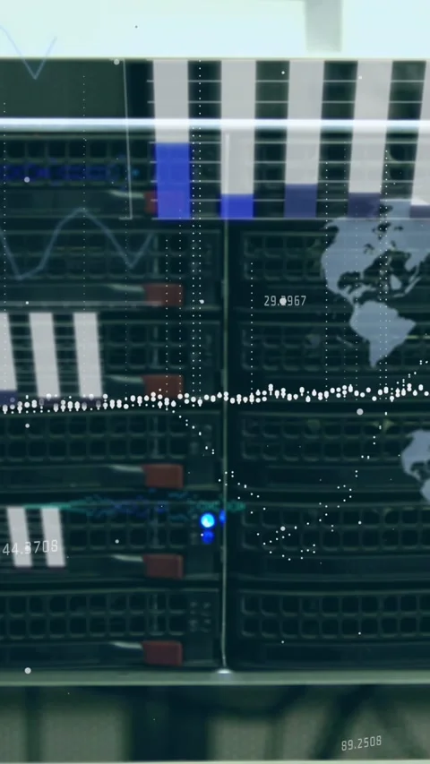 Animation of data processing against close up of computer servers Stock Footage 343615300