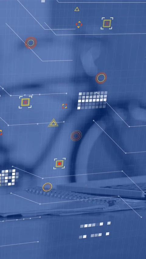 Animation of data processing against close up view of laptop and diary on desk Stock Footage 344706307