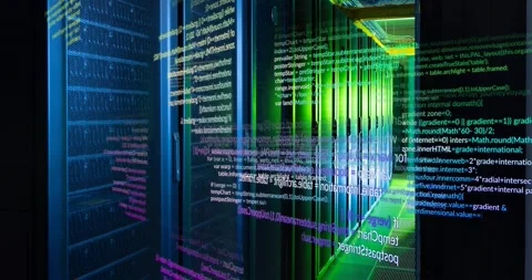Animation of data processing against computer server room Stock Footage 329125633
