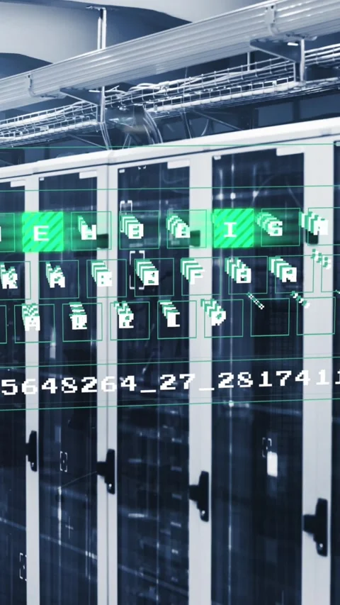 Animation of data processing against computer server room Stock Footage 341927143