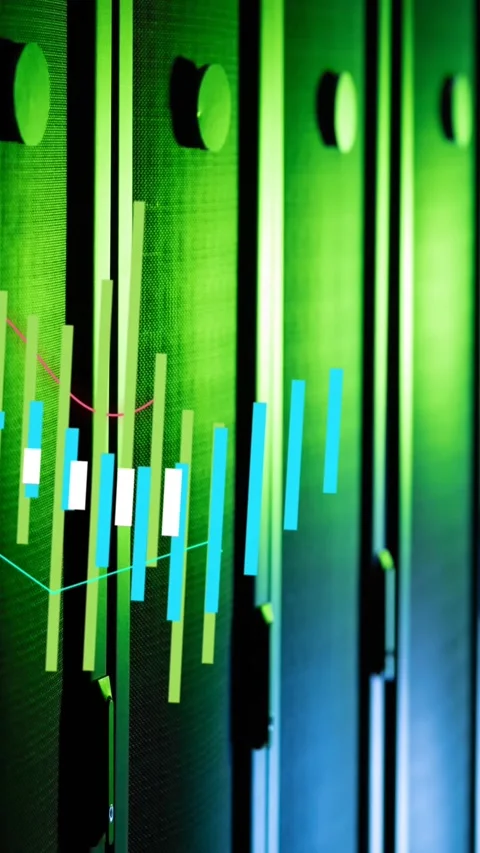 Animation of data processing against computer server room Video stock 343718969