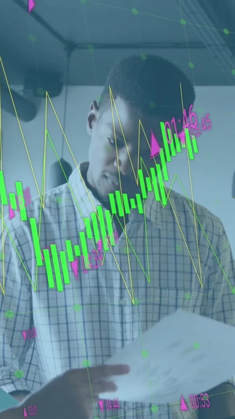 Animation of data processing against diverse man and woman discussing over a Stock Footage 320921892