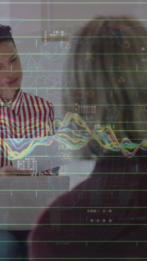 Animation of data processing against diverse colleagues passing documents and Stock Footage 343996522