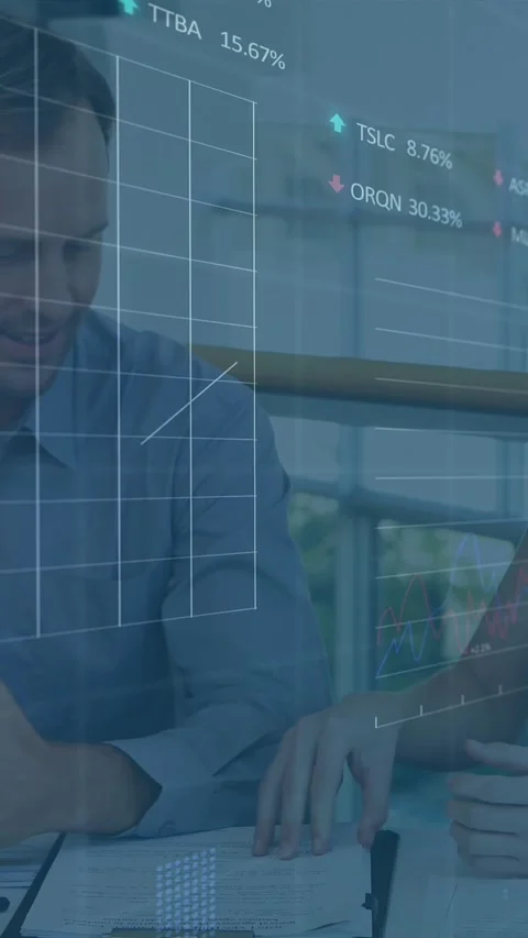 Animation of data processing against diverse businessman and businesswoman Stock Footage 344746154