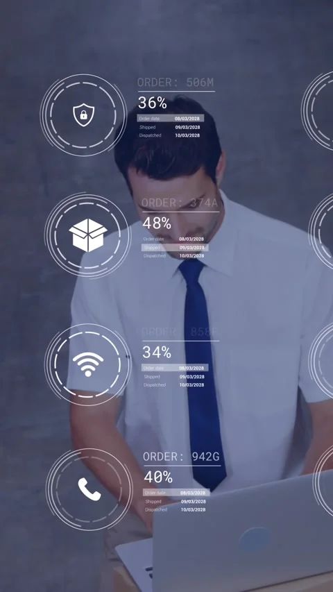 Animation of data processing against diverse team of supervisors discussing Stock Footage 344746182