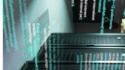 Animation of data processing against empty computer server room Stock Footage 312717906