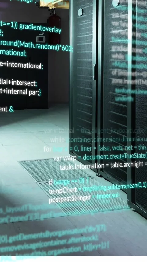 Animation of data processing against empty computer server room Stock Footage 321323821