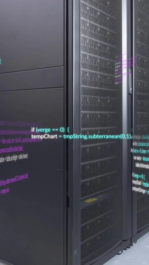 Animation of data processing against empty computer server room Stock Footage 321323829