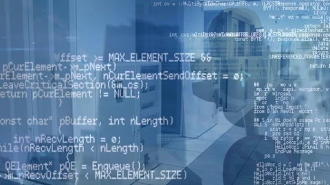 Animation of data processing against empty computer server room Stock Footage 329698335