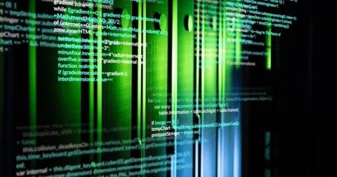 Animation of data processing against empty computer server room Stock Footage 330413714