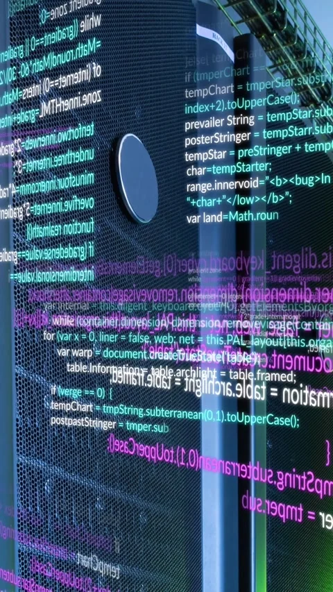 Animation of data processing against empty computer server room Stock Footage 343888112