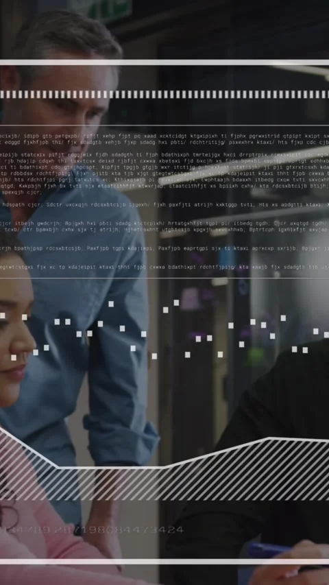 Animation of data processing against group of diverse colleagues discussing Stock Footage 344706620