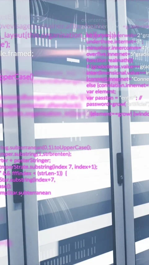Animation of data processing against light trails over computer server room Stock Footage 344613925