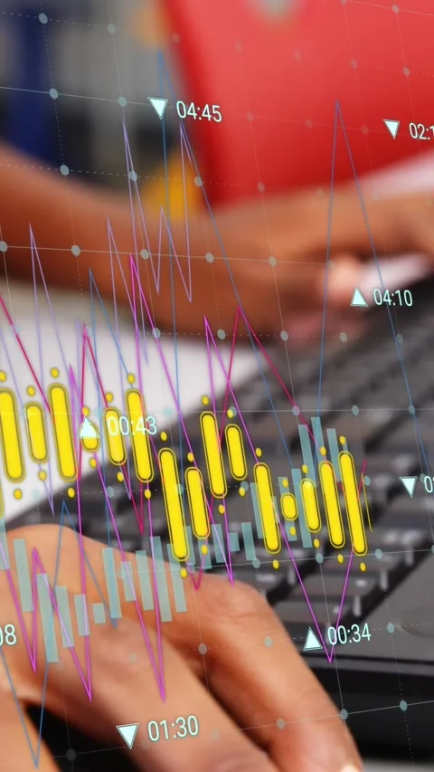 Animation of data processing against mid section of a boy using computer at 스톡 동영상 321265170