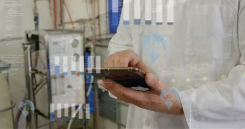 Animation of data processing against mid section of male engineer using digital Stock Footage 327641958