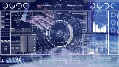 Animation of data processing against mid section of businessman touching Stock Footage 328588937