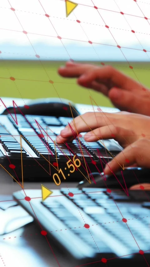Animation of data processing against mid section of kids using computer at Stock Footage 344783323
