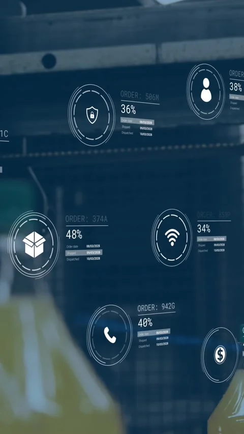 Animation of data processing against modern machinery operating at a factory Stock Footage 344723508