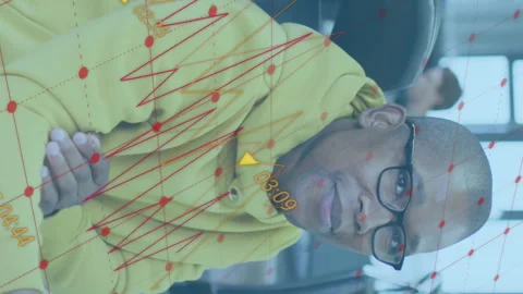 Animation of data processing against portrait of man holding a document smiling 库存影片 313095226