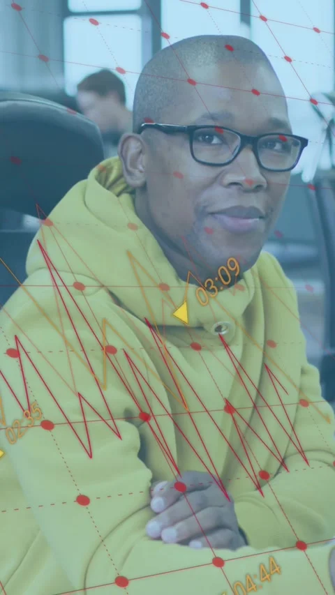 Animation of data processing against portrait of man holding a document smiling 库存影片 320921891