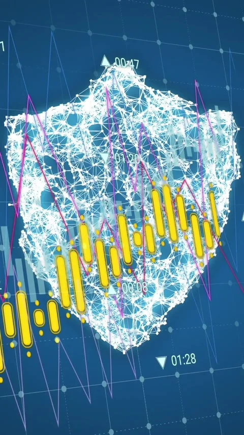 Animation of data processing against security shield icon against blue Stock Footage 343996273
