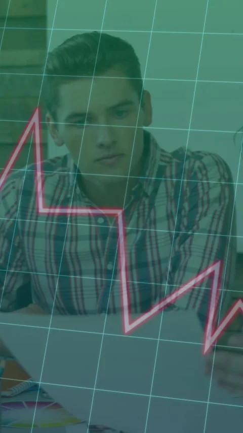 Animation of data processing against team of diverse colleagues discussing over Stock Footage 344693766