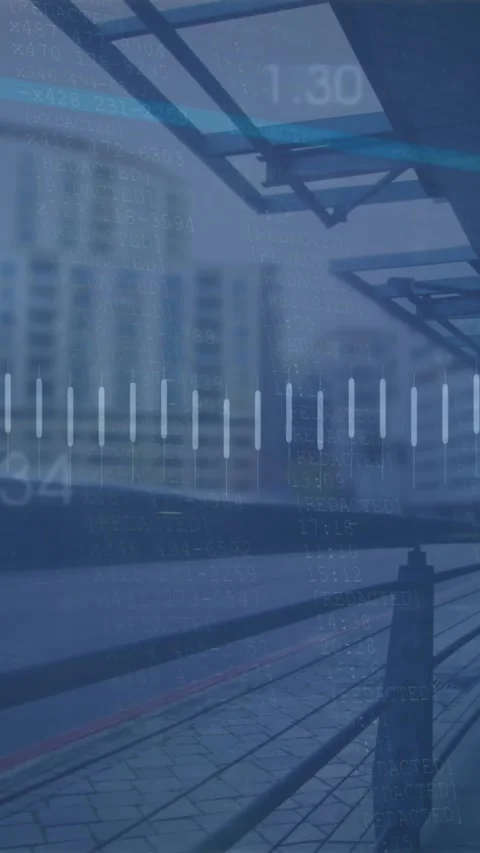 Animation of data processing against time-lapse of city traffic Stock Footage 344636770