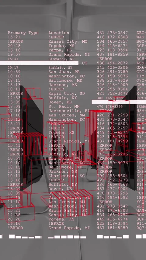 Animation of data processing and 3d spinning city model against empty office Stock Footage 344525320