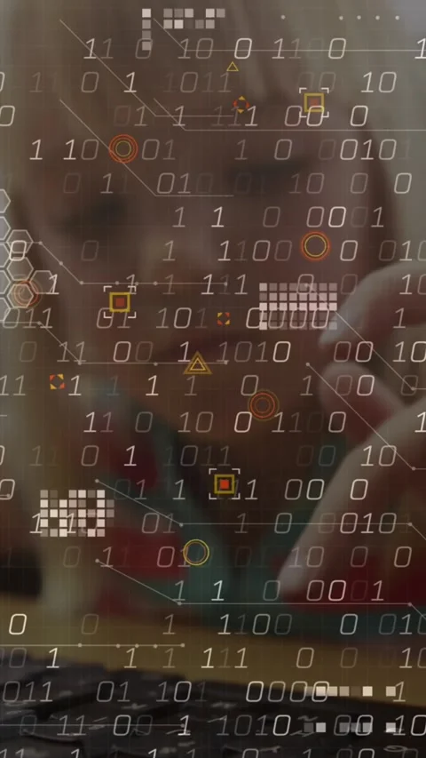 Animation of data processing and abstract shapes against caucasian girl using Stock Footage 322721145