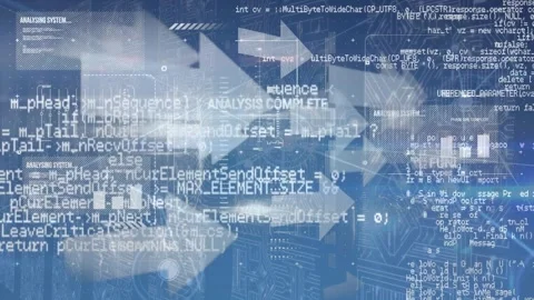 Animation of data processing and arrows over integrated circuits Stock Footage 329495764
