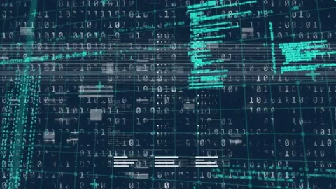 Animation of data processing and binary coding over grid Stock Footage 158694866