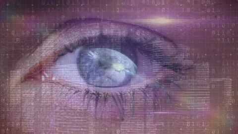 Animation of data processing and binary coding over blue eye Stock Footage 171618019