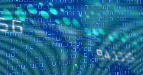 Animation of data processing and binary coding over world map on blue background Stock Footage 201173171