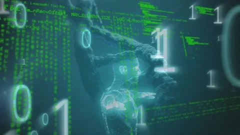 Animation of data processing and binary coding over 3d dna strand spinning Stock Footage 201537546