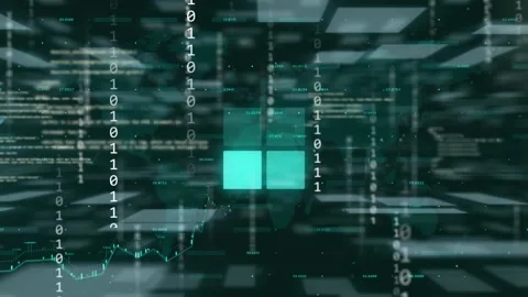 Animation of data processing and binary coding over grid Stock Footage 239684615