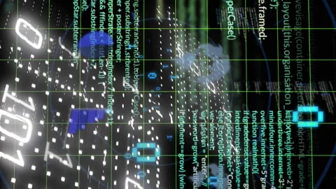 Animation of data processing and binary coding over grid Stock Footage 312916309