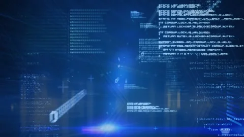 Animation of data processing and binary coding over blue background Stock Footage 327276030