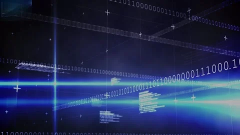 Animation of data processing and binary code over black background Stock Footage 327354825