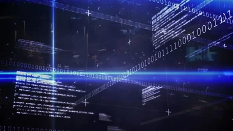 Animation of data processing and binary coding over road traffic in fast pace in Stock Footage 327448035