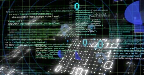 Animation of data processing and binary coding over grid Stock Footage 328149892