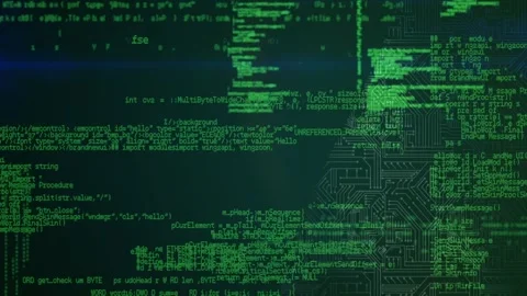 Animation of data processing and binary coding on green background Stock Footage 328242894