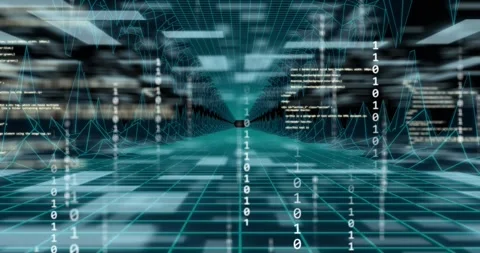 Animation of data processing and binary coding over grid Stock Footage 328292274