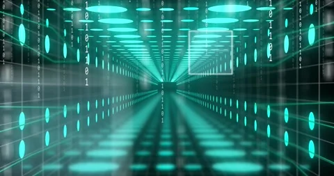 Animation of data processing and binary coding over grid Stock Footage 328500801
