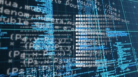 Animation of data processing and binary coding over grid Stock Footage 328517809