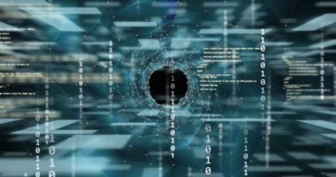 Animation of data processing and binary coding over grid Stock Footage 328634992