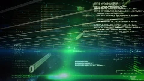 Animation of data processing and binary coding on green background Stock Footage 328644898