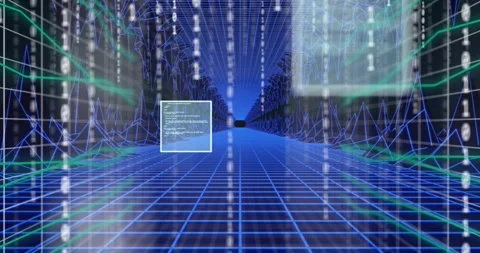 Animation of data processing and binary coding over grid Stock Footage 328707760