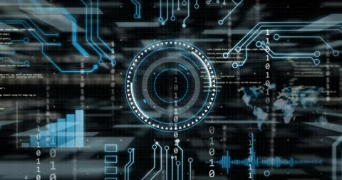 Animation of data processing and binary coding over grid Stock Footage 328920470